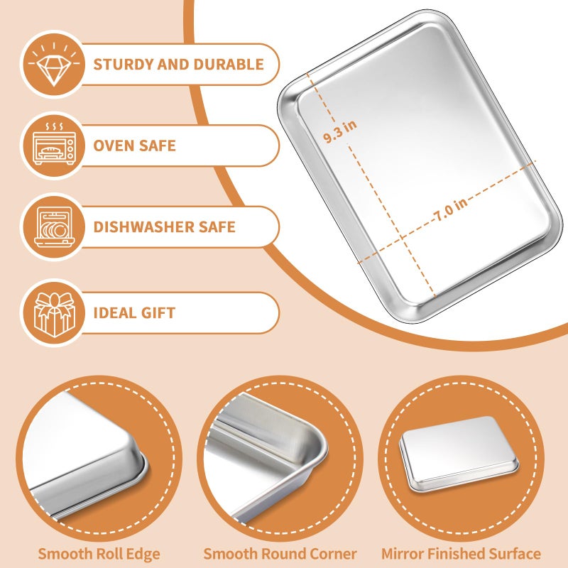 Deedro Stainless Steel Baking Sheet Set of 2, Deedro Cookie Sheet Metal Baking Pan Oven Tray, Non Toxic & Heavy Duty, Rust Free & Mirror Finish, Easy Clean & Dishwasher Safe, 9 x 7 x 1 Inch - Image 2